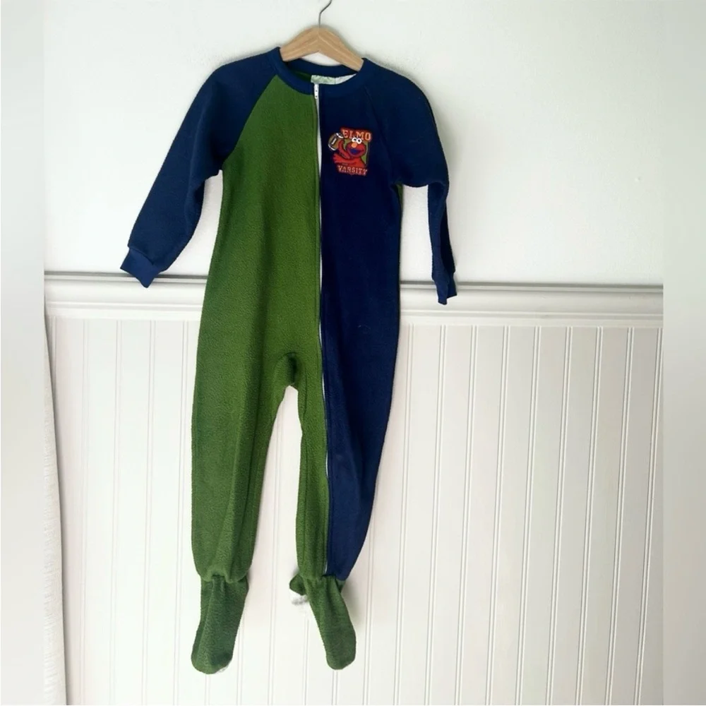 Vintage Sesame Street Kids 4T Elmo Embroidered ZipUp Sleep Pajama Footie